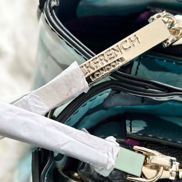 SATCHEL/SHOULDER BAG, JACK FRENCH LONDON PARK LEATHER, BLUE FLORAL, TOP ZIPPERS, - Picture 13 of 16